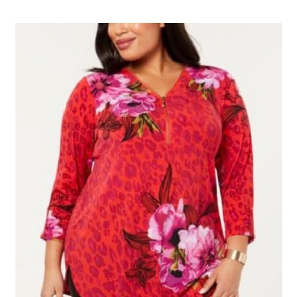 NWT JM Collection Red Floral Blouse 1X - Picture 1 of 7
